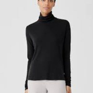 Eileen Fisher Women's Silk Turtleneck Top Black Size L